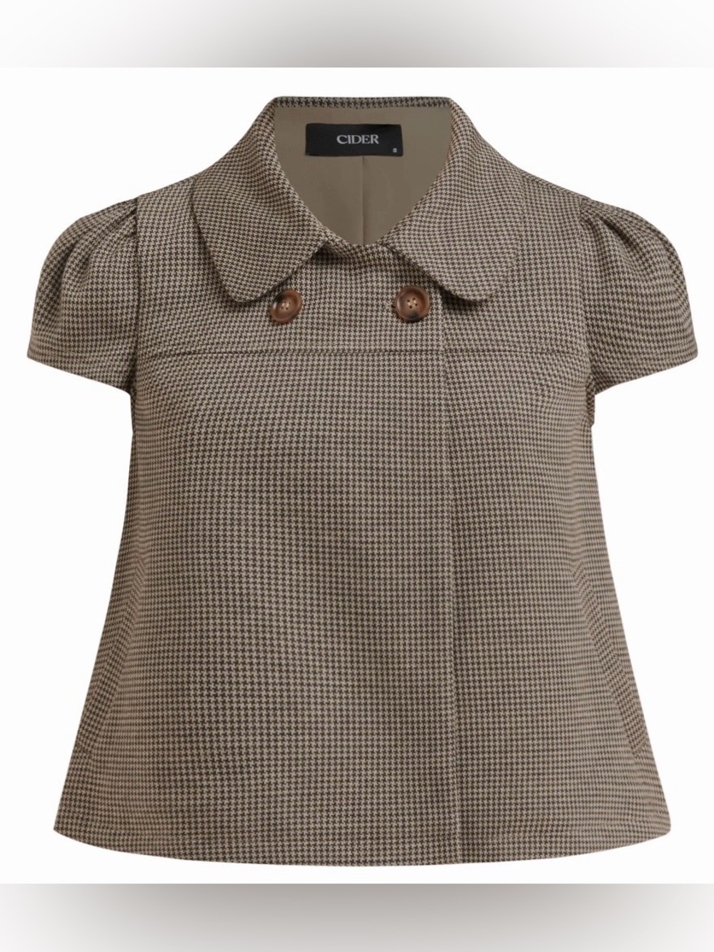 NWT - Cider Peter Pan Collar Houndstooth Top in Coffee
